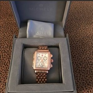MICHELE Deco Day Diamond Bezel Rose Gold Watch
